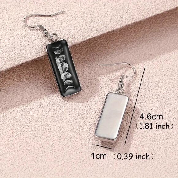 #25 Unique Phases of the Moon Geometric Design Dangle Earrings - Picture 2 of 2